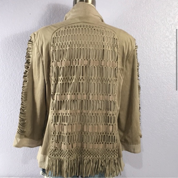 Chico’s 2 Tan Faux Suede Fringe Jacket - Picture 3 of 8